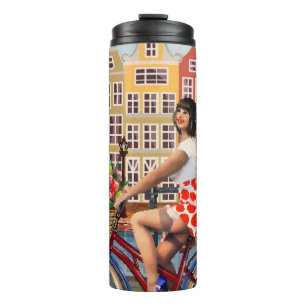 Garrafa Térmica Poster de Amsterdã: Batida-Pino Menina A Bicicleta