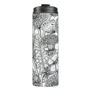Garrafa Térmica Prado de dandelion em preto e branco