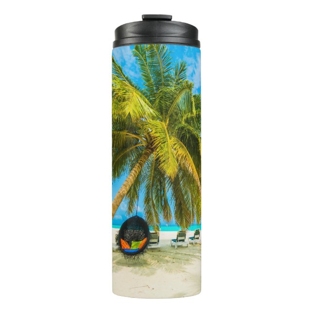 Garrafa Térmica Praia nas Maldivas nome personalizado tumbler (Frente)