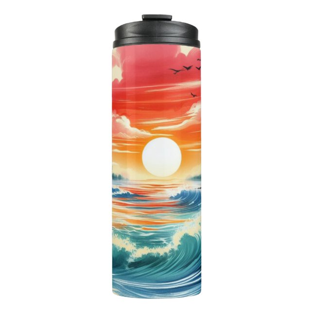 Garrafa Térmica Praia tropical do Oceano de Desenho de Tinta Japon (Frente)