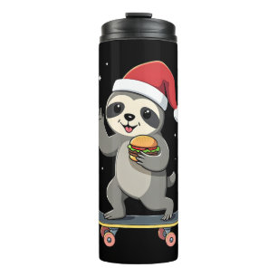 Garrafa Térmica PREGUIÇA DE NATAL Preguiça engraçada de skate de N