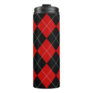 Garrafa Térmica Preppy Argyle Tartan Diamond Xadrez Red Black