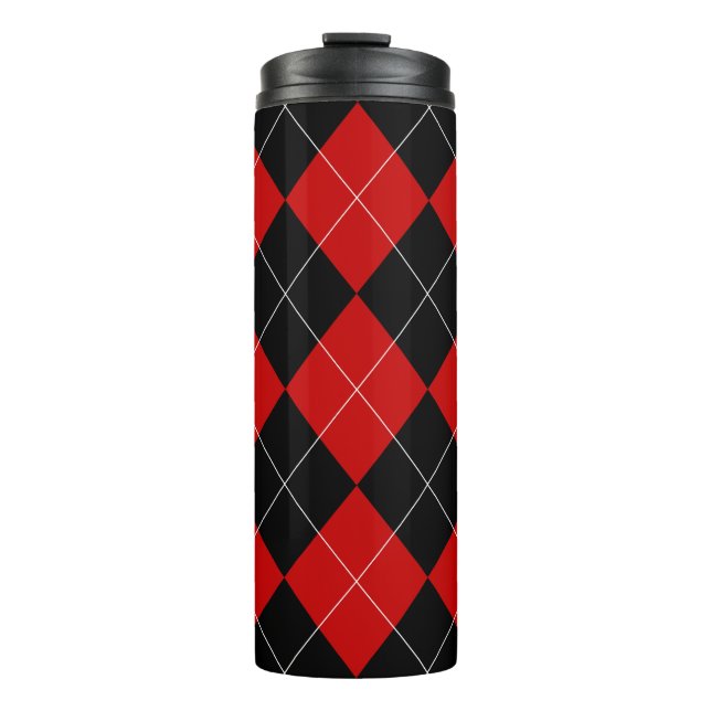 Garrafa Térmica Preppy Argyle Tartan Diamond Xadrez Red Black (Frente)