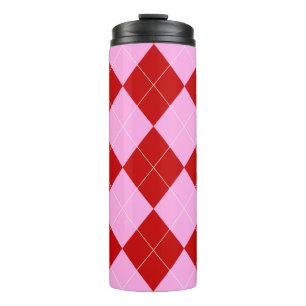Garrafa Térmica Preppy Argyle Tartan Diamond Xadrez Vermelho Rosa