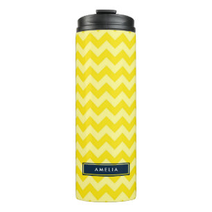 Garrafa Térmica Preppy Chevron em tons de monograma amarelo