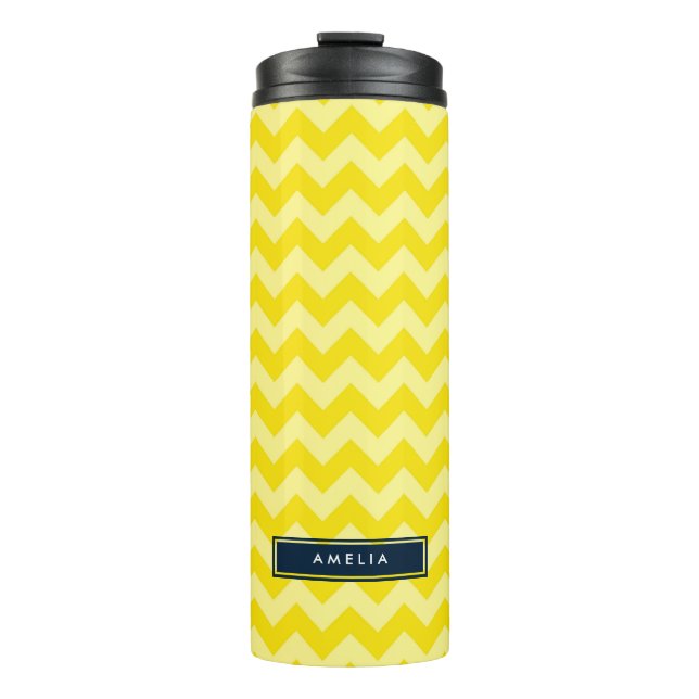 Garrafa Térmica Preppy Chevron em tons de monograma amarelo (Frente)