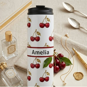 Garrafa Térmica Presente com Design de Nome Personalizado Cherry &