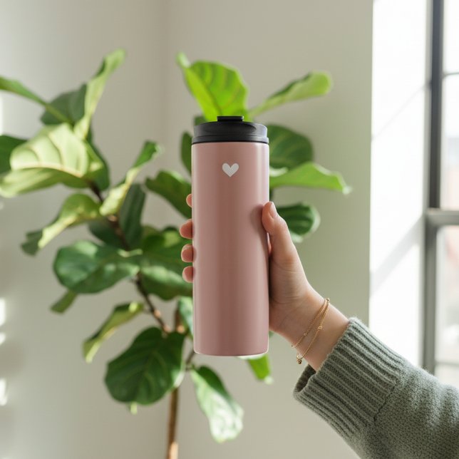 Garrafa Térmica Presente de Copo Térmico Rosa de Aniversário para  (Pink Valentine Thermal Tumbler Gift for Her, Minimalist Heart Tumbler Valentine Gift for Girlfriends)