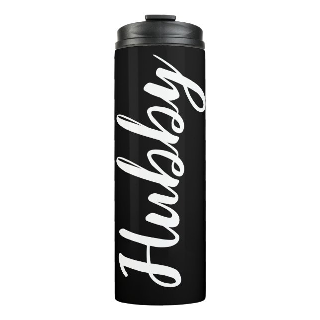 Garrafa Térmica Presente de Texto Branco Preto Simples Hubby Hubby (Frente)