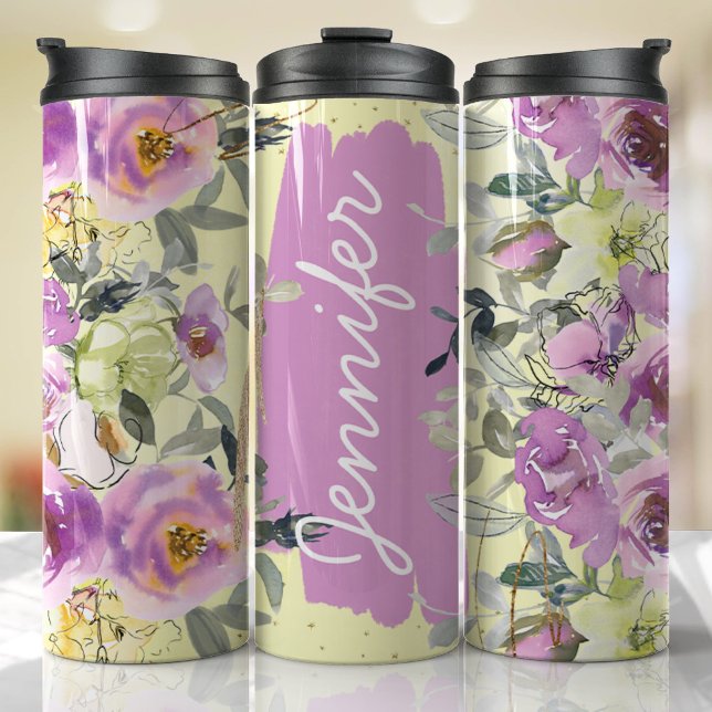 Garrafa Térmica Presente Personalizado de Adicionar Nome Floral Am (Floral Personalized Tumbler)
