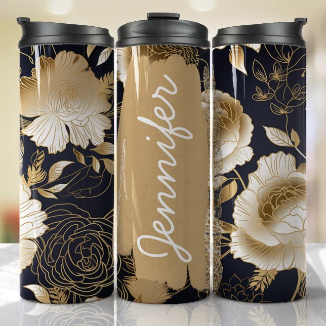 Garrafa Térmica Presente Personalizado de Adicionar Nome Floral Pr (Floral Personalized Tumbler)