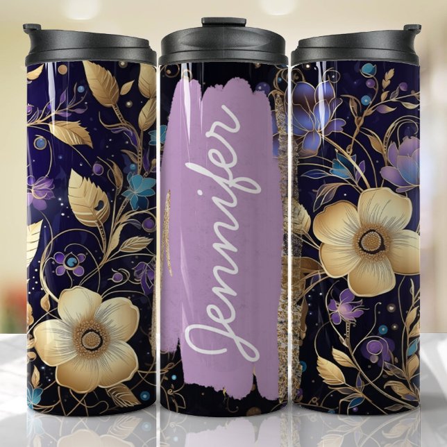 Garrafa Térmica Presente Personalizado de Nome de Adição Floral Ro (Floral Personalized Tumbler)