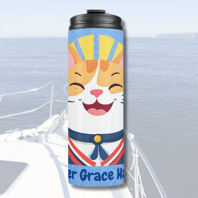 Garrafa Térmica Presentes de Gato de Corte Náutico para Proprietár (Nautical Cute Cat Gifts for Boat Owners Sailors)