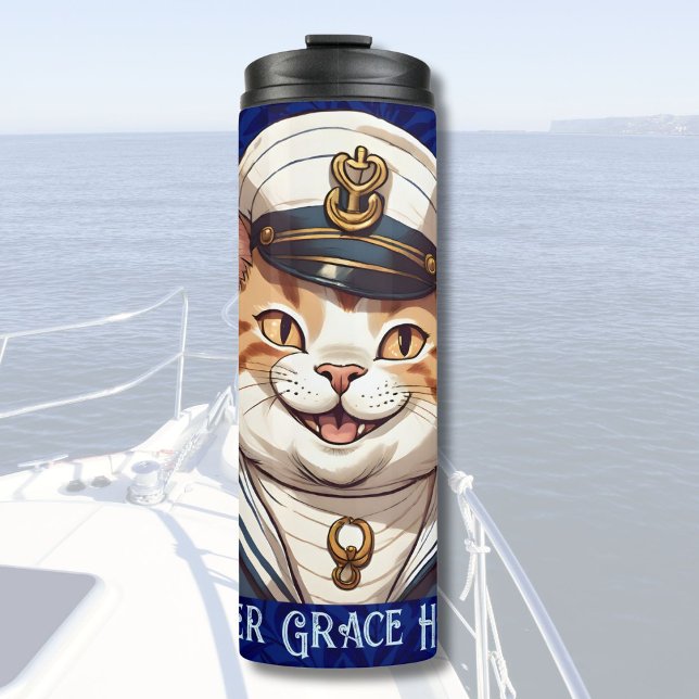 Garrafa Térmica Presentes de Gato Náutico para Armadores de Barcos (Nautical Cat Gifts for Boat Owners Sailors Boater)