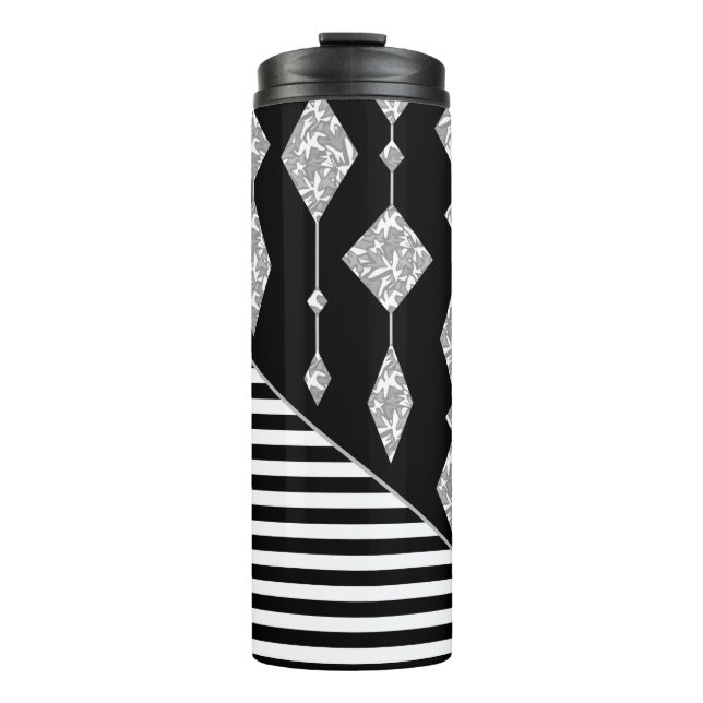 Garrafa Térmica Preto e branco, abstrato, geométrico, simples, Dig (Frente)