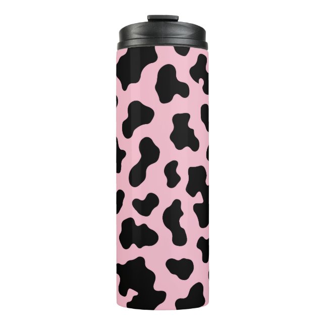 Garrafa Térmica Preto e Rosa Impressão em Couro de Vaca (Frente)