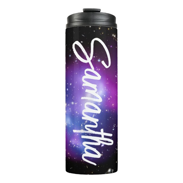 Garrafa Térmica Preto Roxo e Azul Celestial Foto Personalizada (Frente)