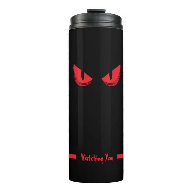 Garrafa Térmica Preto Vendo Você Assustador Olhos Vermelhos (Frente)