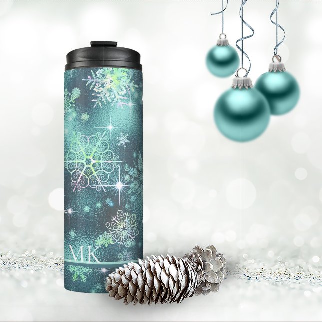 Garrafa Térmica Prettiest Snowflakes, Teal ID846 (Criador carregado)