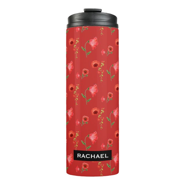 Garrafa Térmica Pretty Red Poppies Pattern Personalised (Frente)