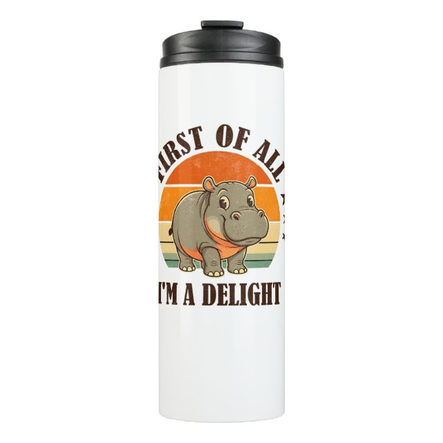 Garrafa Térmica Primeiro de tudo, sou um bebê delicioso Hippo Moo  (Frente)