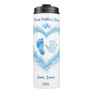 Garrafa Térmica Primeiro Dia dos Pais Tumbler Coração Aquarela Azu