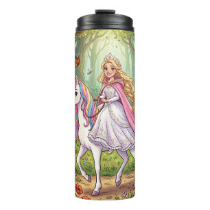 Garrafa Térmica Princesa de desenho animado montando no unicórnio