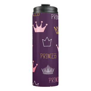 Garrafa Térmica Princesas coroas: padrão de brilho de aquarela.