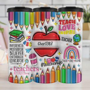 Garrafa Térmica Professores: Inspire, Cresça, Mente, Corações