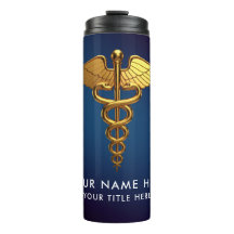 Profissional Caduceu Dourado Azul Marinho Médico