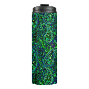 Garrafa Térmica Profusão Paisley Floral Vibrante Azul Verde