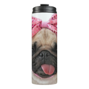 Garrafa Térmica Pug com Arco rosa
