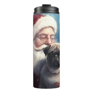Garrafa Térmica Pug Com Papai Noel Natal Festivo