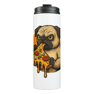 Garrafa Térmica Pug engraçado com pizza comida italiana cartoon