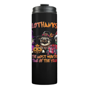 Garrafa Térmica Pug Halloween Ação de Graças Clássico de Natal T-S