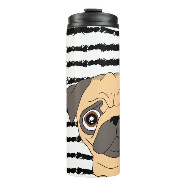 Garrafa Térmica Pug preto listrado branco (Frente)