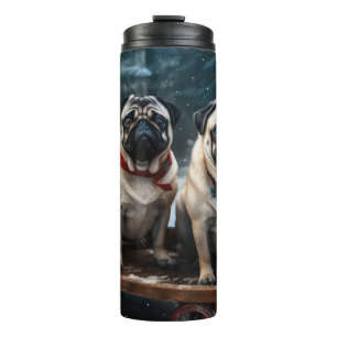 Garrafa Térmica Pug Snowy Sleigh Decoração de Natal
