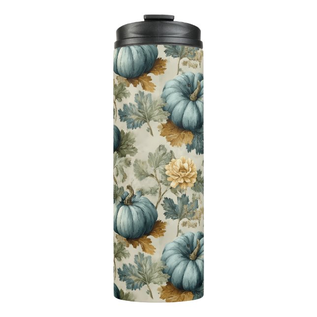 Garrafa Térmica Pumpkin Azul e Folhas de outono caem padrão (Frente)