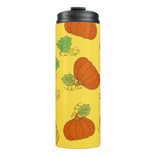 Garrafa Térmica Pumpkin Doodle: Mão Desenhada Sem Costura
