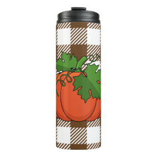 Garrafa Térmica Pumpkin Laranja no Padrão Marrom Branco Verificado