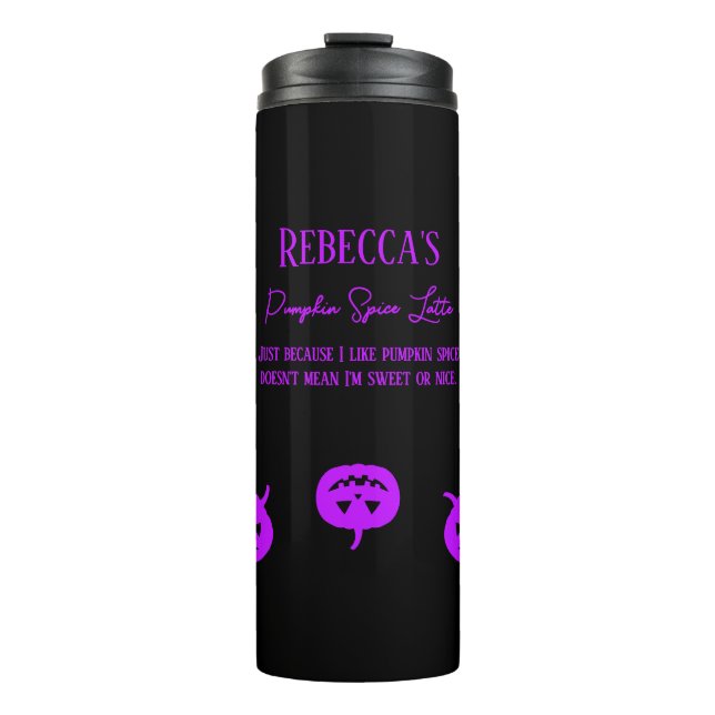 Garrafa Térmica Pumpkin Roxo de Halloween Doce ou Bonita (Frente)