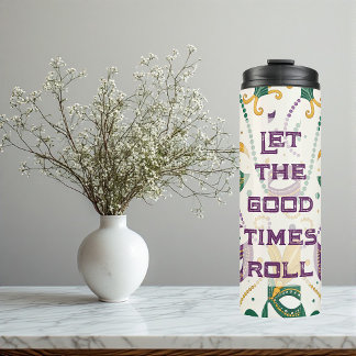 Garrafa Térmica Purple Green Gold Mardi Gras Mask Beads Artistic 