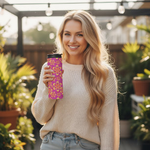 Garrafa Térmica Púrpura Magenta Flores Sem Costura Padrão