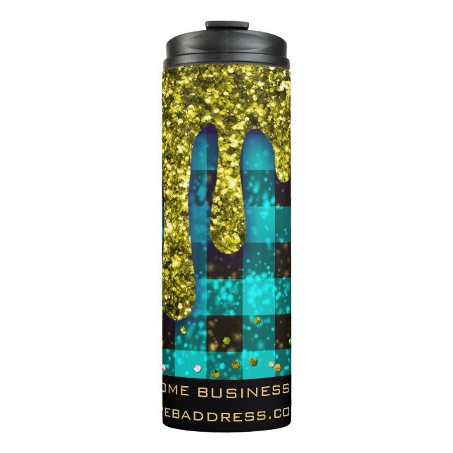 Garrafa Térmica *~* QR SWAG Rustic Christmas Dourado DriXadrez (Frente)