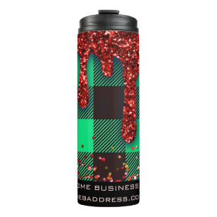 Garrafa Térmica *~* QR SWAG Xadrez Glitter de Natal Russo