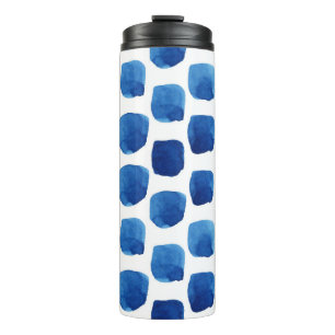 Garrafa Térmica Quadrados azuis, padrão uniforme de aquarela.