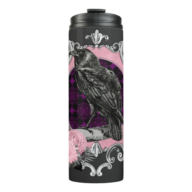 Garrafa Térmica Quadro Rosa de gótico de  Raven do  (Frente)
