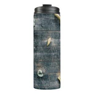 Garrafa Térmica Quatro decores de parede de madeira marrom