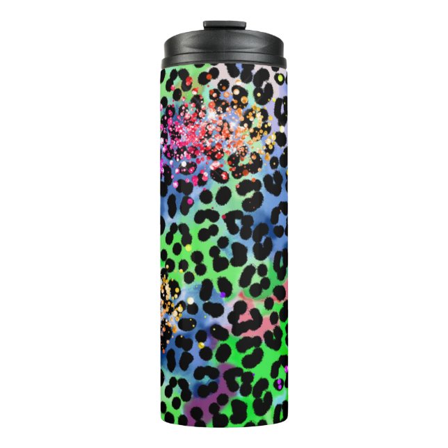 Garrafa Térmica *~* Quic QR Rainbow Glitter Animal Leopard Spots (Frente)