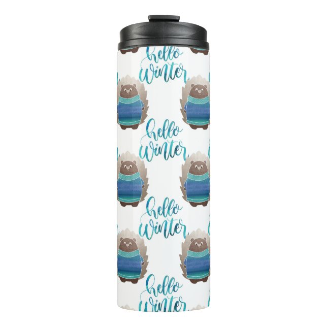 GARRAFA TÉRMICA QUIRRELOS DE INVERNO VERDES E AZUIS (Frente)